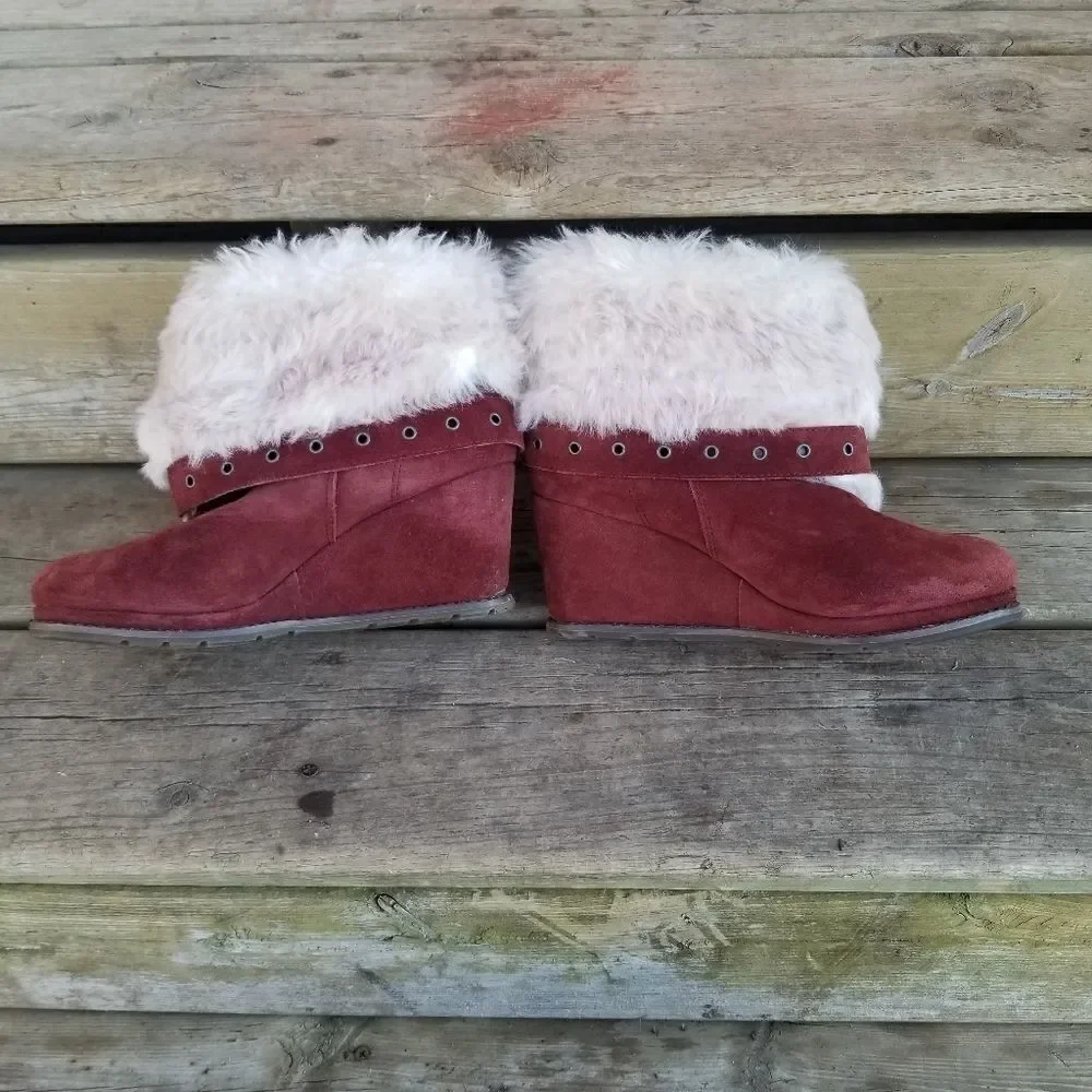 CAT Footwear Caterpillar Boisterous Burgundy Suede Faux Fur Winter Boots Woman 7